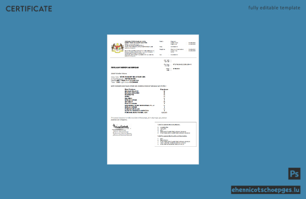Beispielvorschau eines Zertifikats des malaysischen Bildungsministeriums im Word- und PDF-Format
